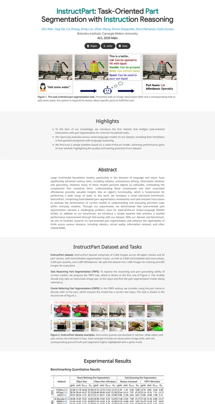 InstructPart: Task-Oriented Part Segmentation with Instruction Reasoning