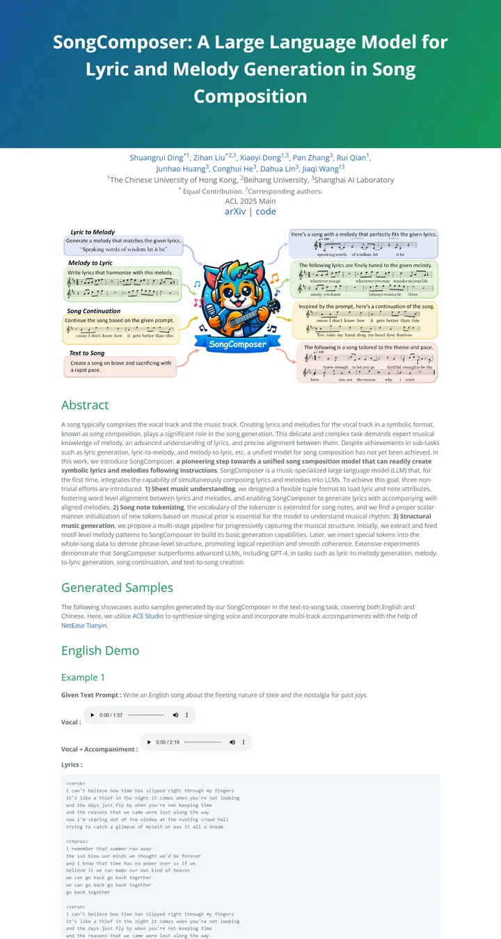 SongComposer: A Large Language Model for Lyric and Melody Generation in Song Composition