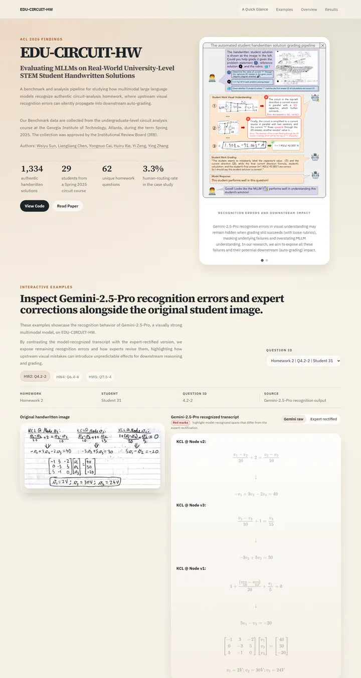 EDU-CIRCUIT-HW: Evaluating Multimodal Large Language Models on Real-World University-Level STEM Student Handwritten Solutions