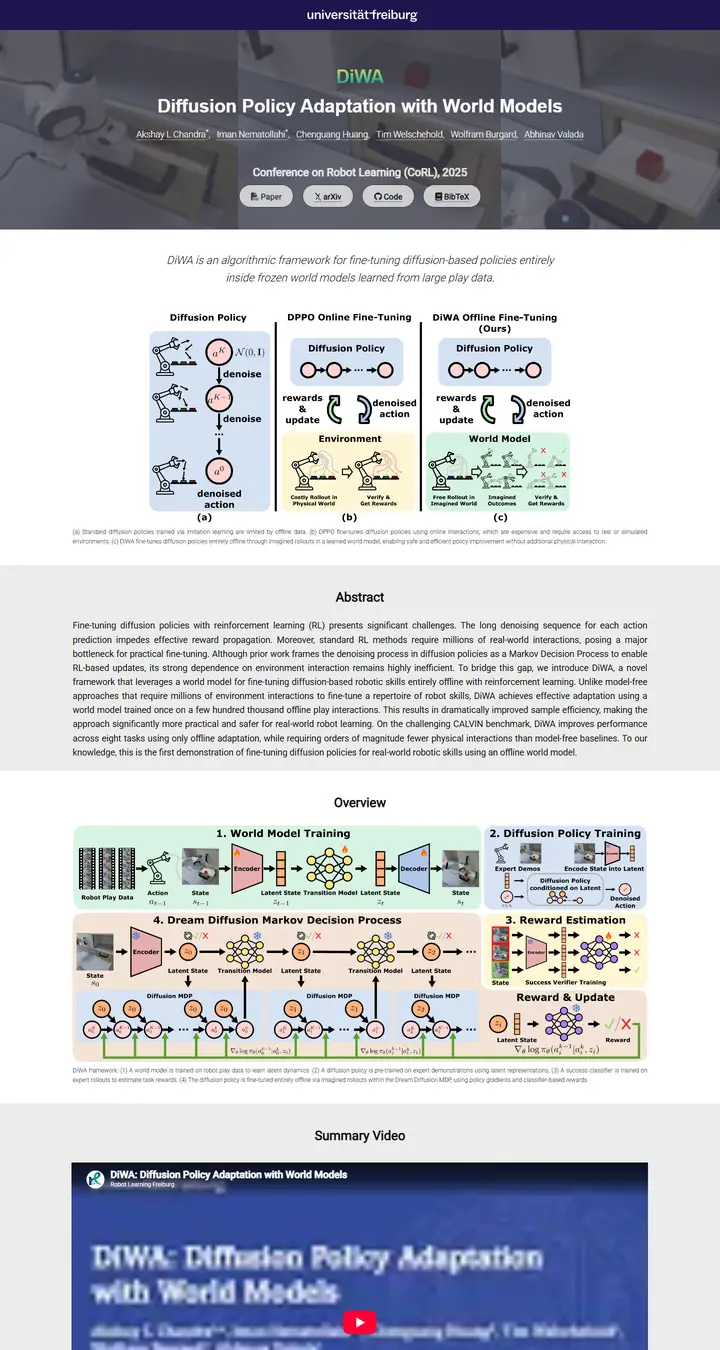 DiWA: Diffusion Policy Adaptation with World Models