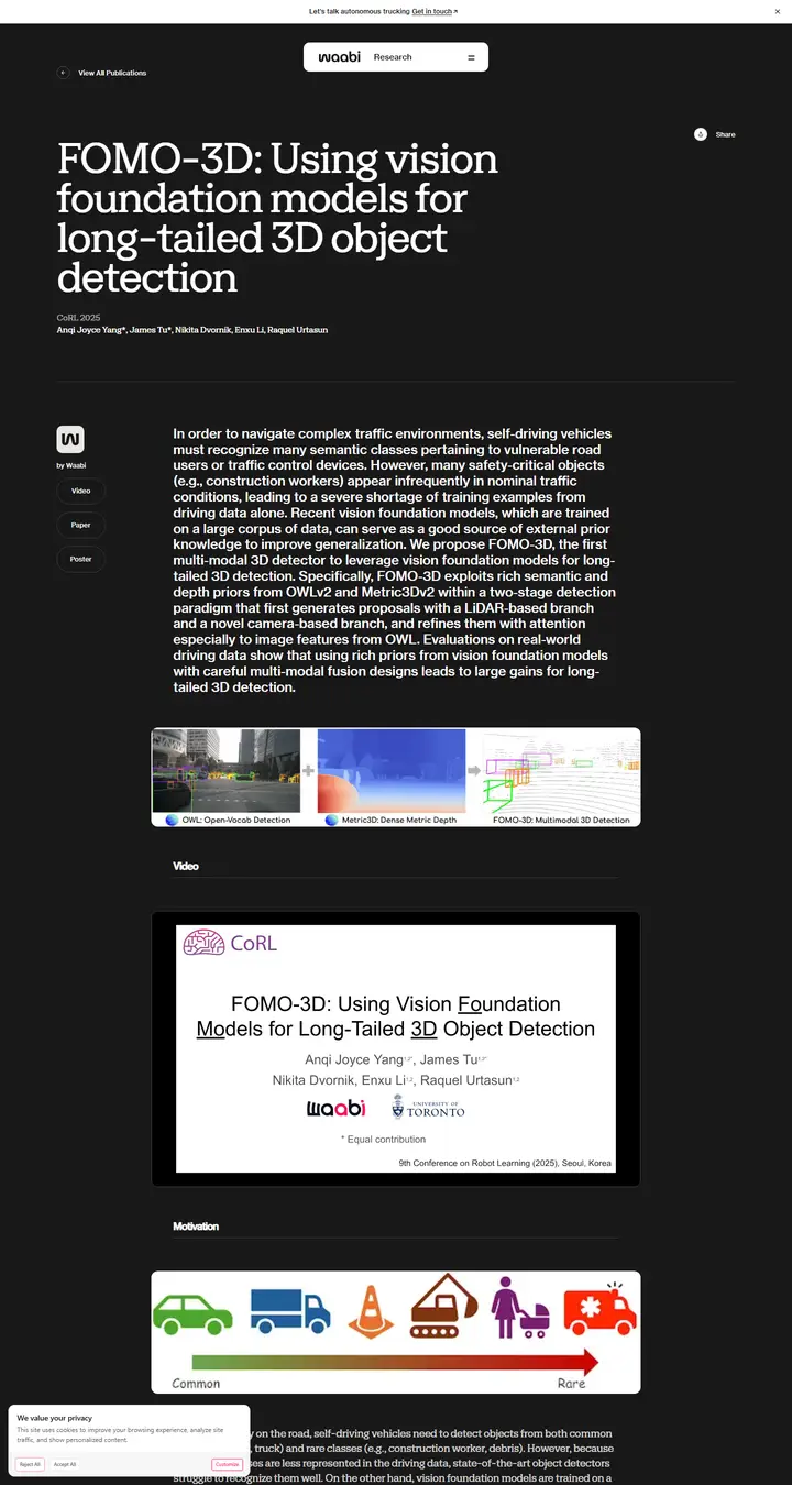 FOMO-3D: Using Vision Foundation Models for Long-Tailed 3D Object Detection