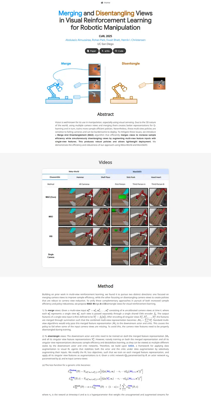 Merging and Disentangling Views in Visual Reinforcement Learning for Robotic Manipulation