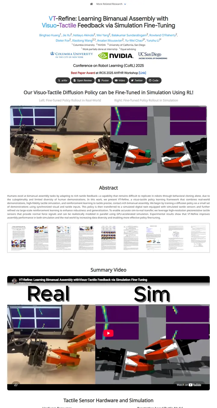 VT-Refine: Learning Bimanual Assembly with Visuo-Tactile Feedback via Simulation Fine-Tuning
