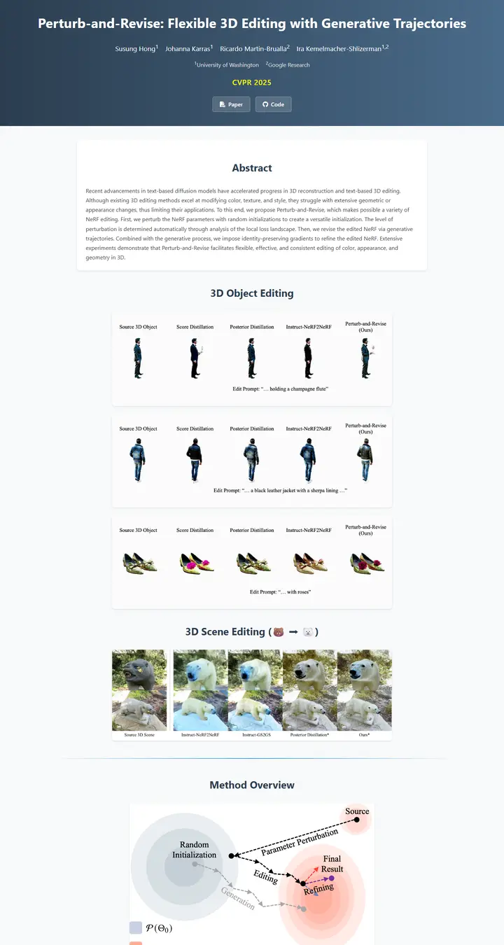 Perturb-and-Revise: Flexible 3D Editing with Generative Trajectories