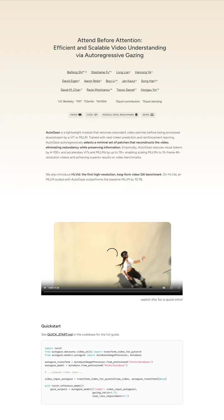 Attend Before Attention: Efficient and Scalable Video Understanding via Autoregressive Gazing