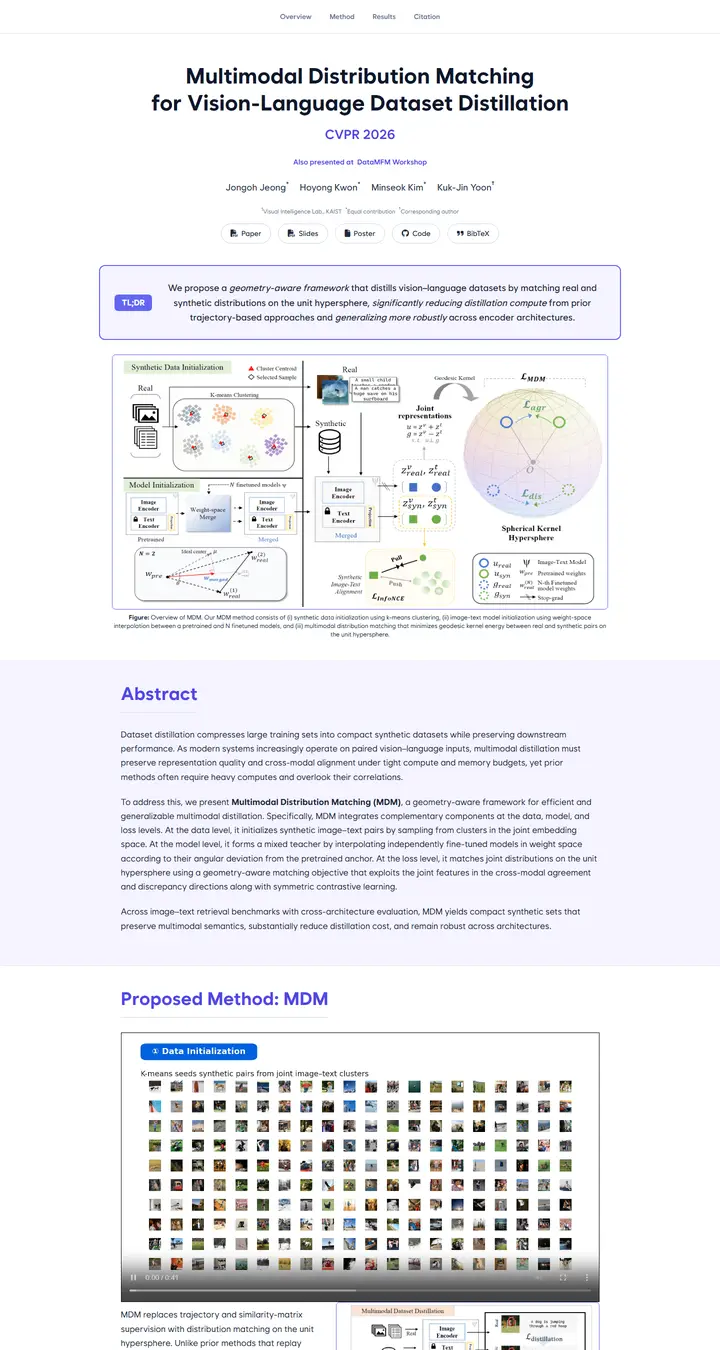 Multimodal Distribution Matching for Vision-Language Dataset Distillation
