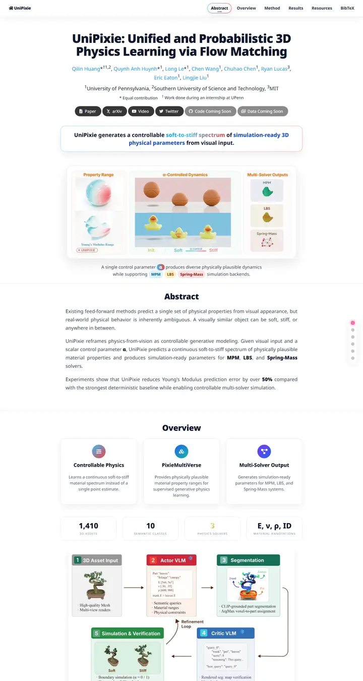 UniPixie: Unified and Probabilistic 3D Physics Learning via Flow Matching