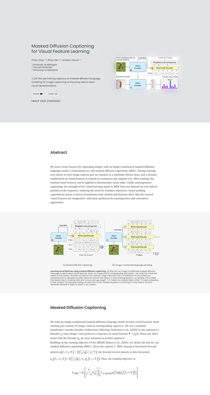 Masked Diffusion Captioning for Visual Feature Learning