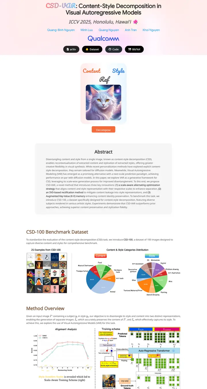CSD-VAR: Content-Style Decomposition in Visual Autoregressive Models