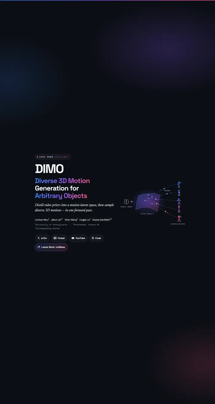 DIMO: Diverse 3D Motion Generation for Arbitrary Objects