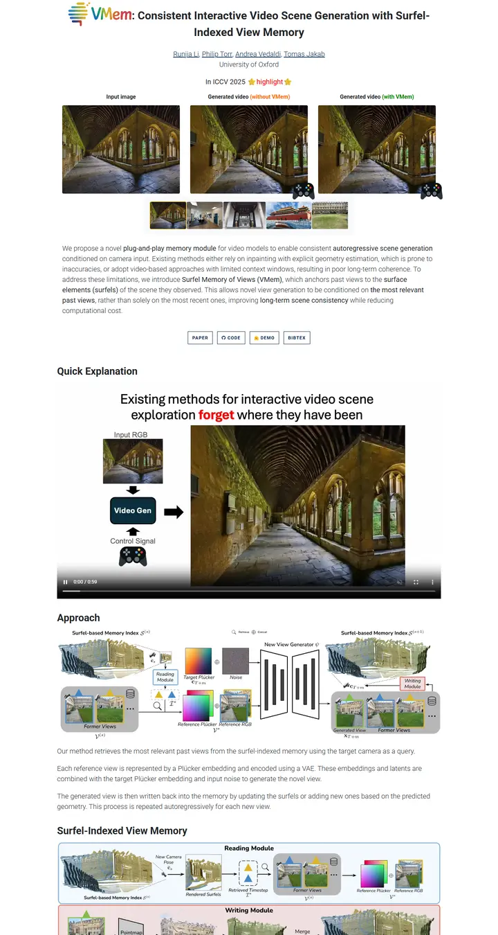 VMem: Consistent Interactive Video Scene Generation with Surfel-Indexed View Memory