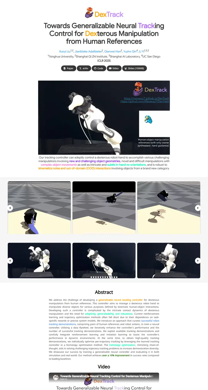 DexTrack: Towards Generalizable Neural Tracking Control for Dexterous Manipulation from Human References