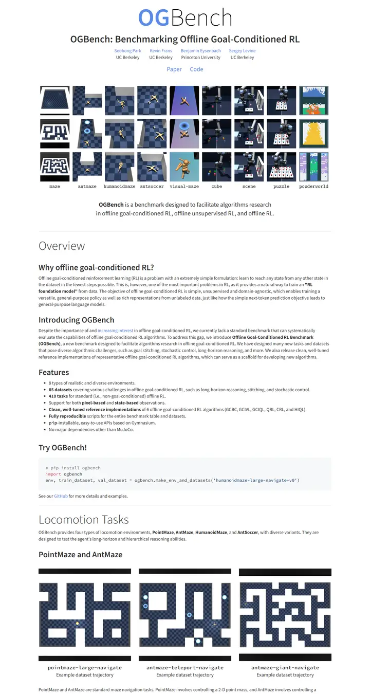 OGBench: Benchmarking Offline Goal-Conditioned RL