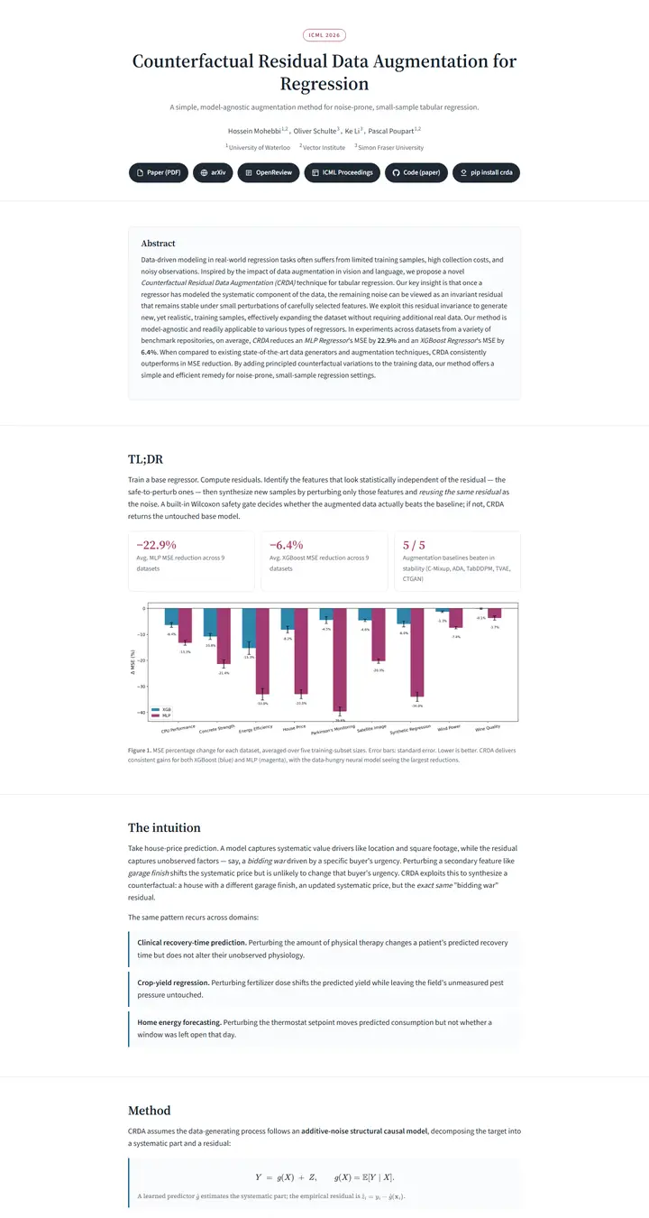 Counterfactual Residual Data Augmentation for Regression