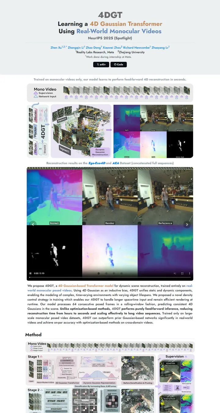 4DGT: Learning a 4D Gaussian Transformer Using Real-World Monocular Videos