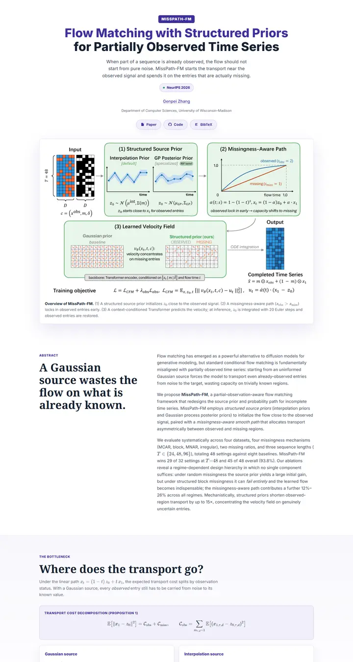MissPath-FM: Flow Matching with Structured Priors for Partially Observed Time Series