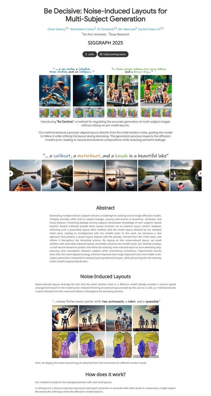 Be Decisive: Noise-Induced Layouts for Multi-Subject Generation