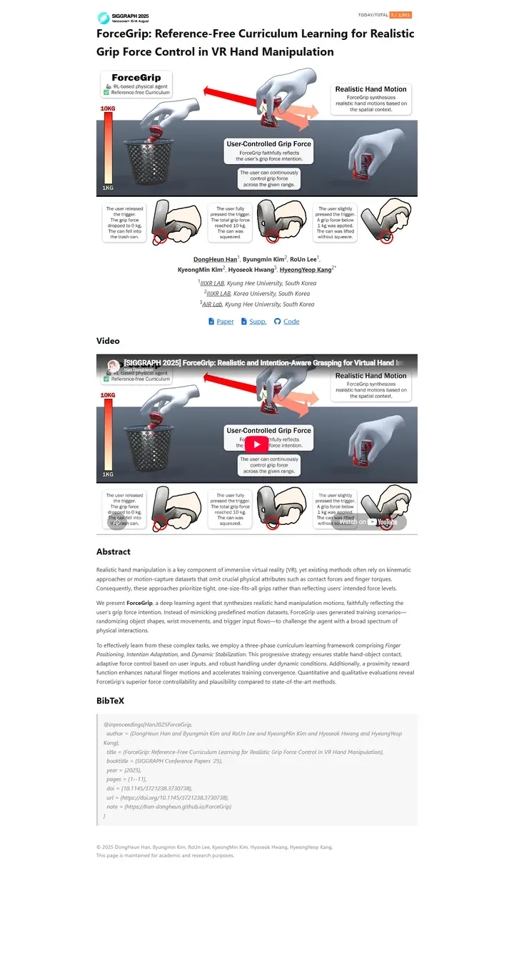 ForceGrip: Reference-Free Curriculum Learning for Realistic Grip Force Control in VR Hand Manipulation