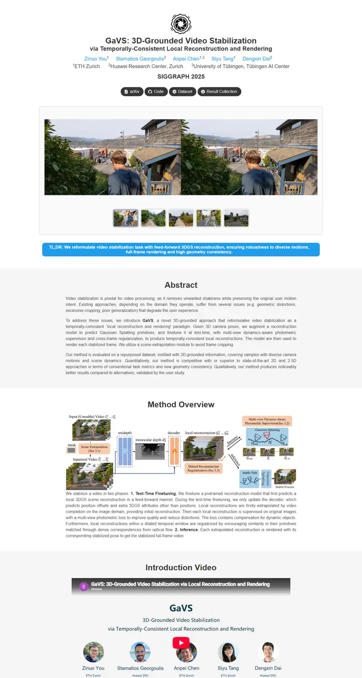 GaVS: 3D-Grounded Video Stabilization via Temporally-Consistent Local Reconstruction and Rendering