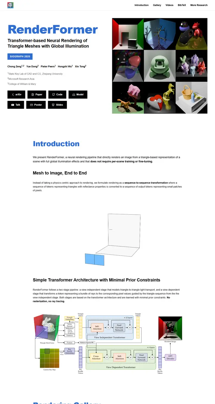 RenderFormer: Transformer-based Neural Rendering of Triangle Meshes with Global Illumination