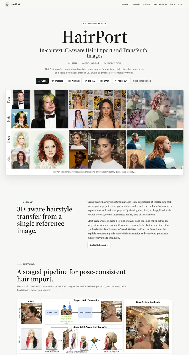 HairPort: In-context 3D-aware Hair Import and Transfer for Images