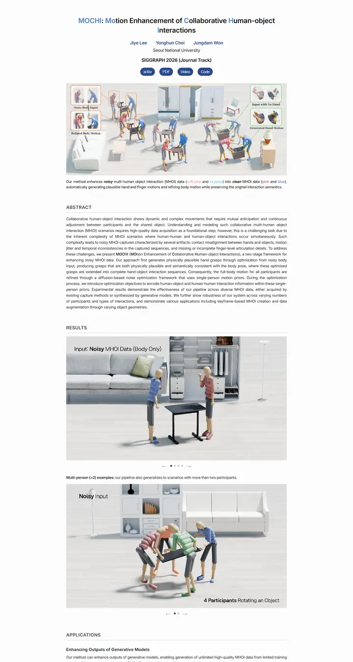 MOCHI: Motion Enhancement of Collaborative Human-object Interactions