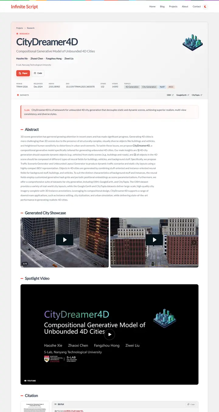 Compositional Generative Model of Unbounded 4D Cities